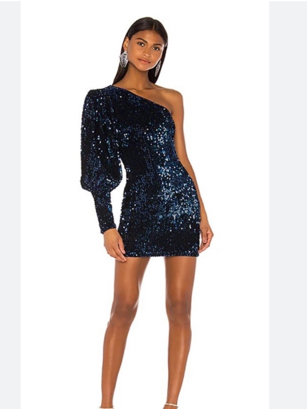 Camila Coelho Katya Midnight Blue One-Shoulder Sequin Mini Dress